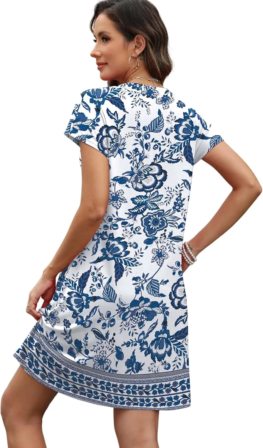 OFEEFAN Summer Dresses for Women Beach Cover Ups for Women with Pockets V Neck Swimsuit Loose Fit