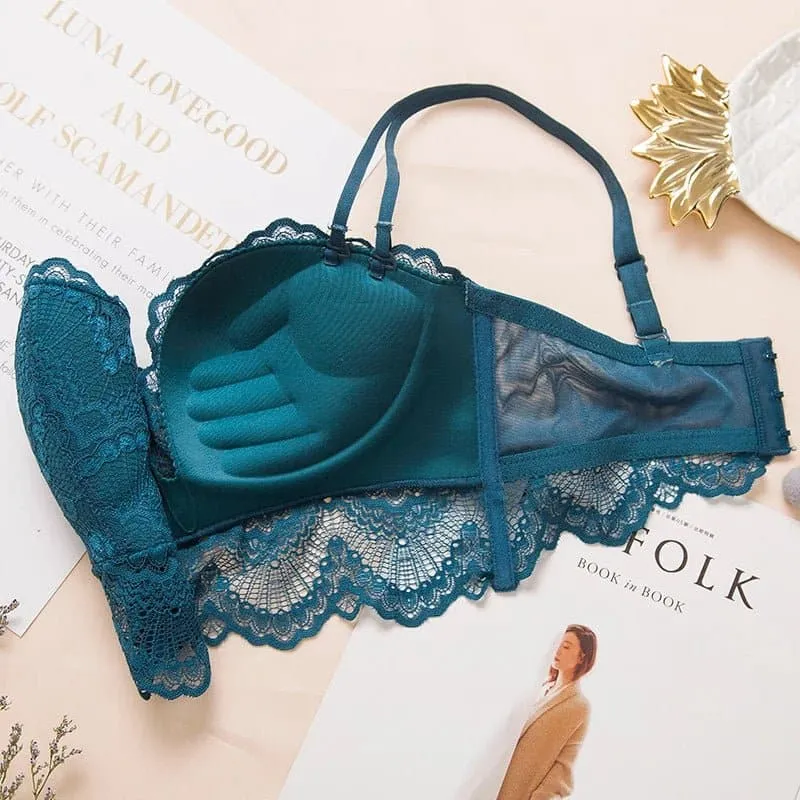 Sexy Lace Underwear Set with Minimizer and Push Up Bra - Thick Mold Cup - Convertible Straps