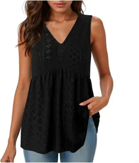 Tank Top for Women 2025 Flowy Peplum Tops for Women Dressy Sleeveless V Neck Babydoll Tank Tops Women
