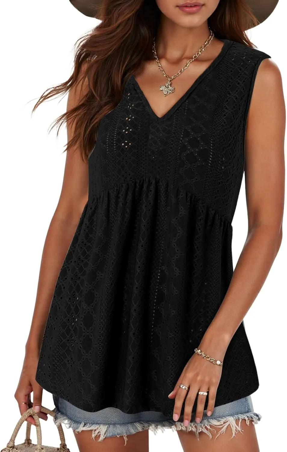Tank Top for Women 2025 Flowy Peplum Tops for Women Dressy Sleeveless V Neck Babydoll Tank Tops Women