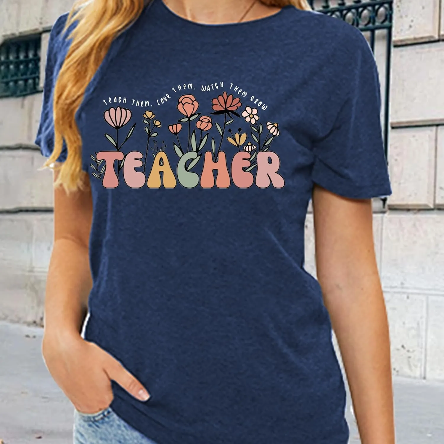 Teacher Shirts for Women Teacher Appreciation Tshirts Flower Graphic Tees for Women