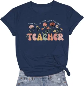Teacher Shirts for Women Teacher Appreciation Tshirts Flower Graphic Tees for Women