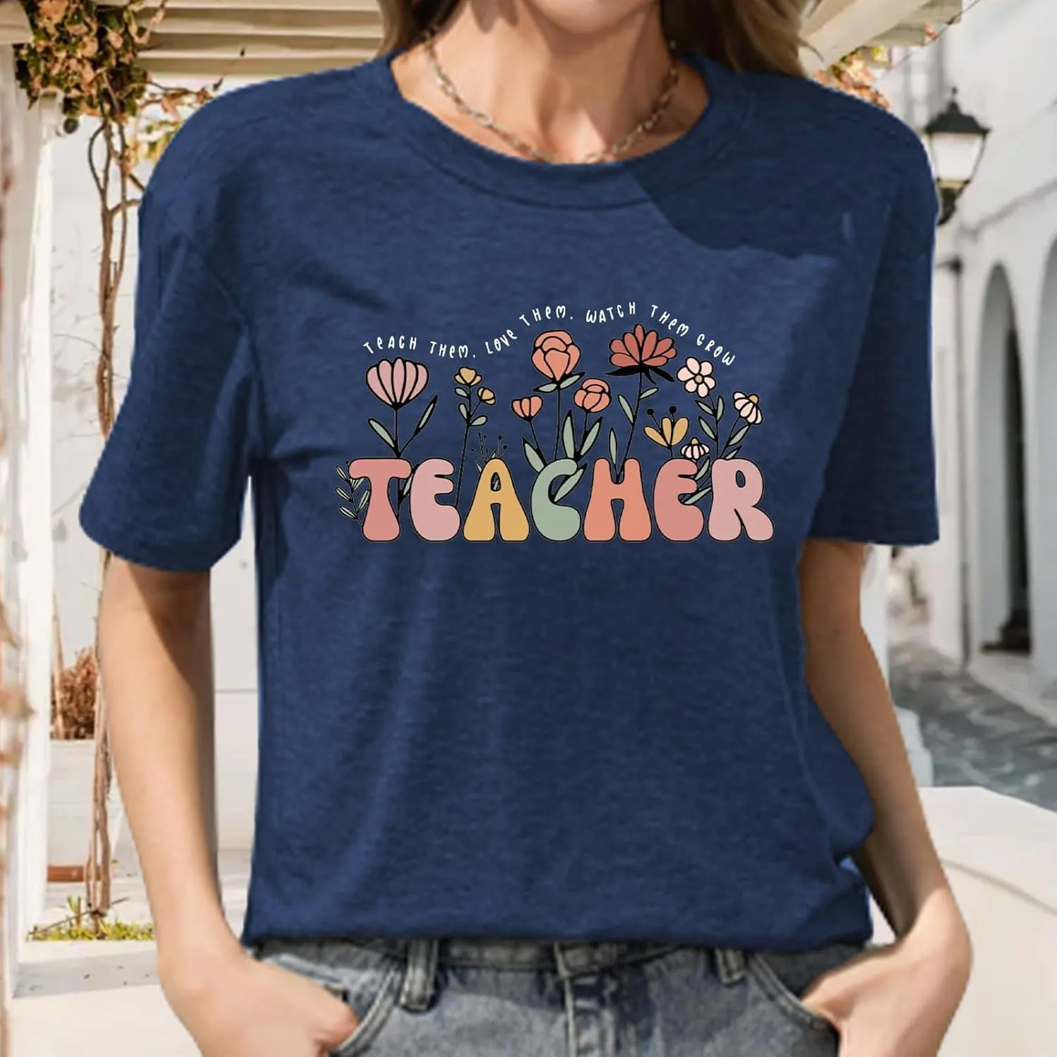 Teacher Shirts for Women Teacher Appreciation Tshirts Flower Graphic Tees for Women