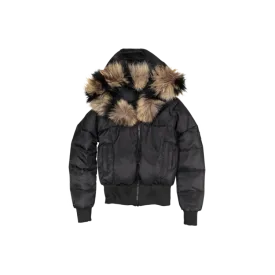 TEEN FULL FUR BOMBER-BLACK-Natural/Black stripes Fur