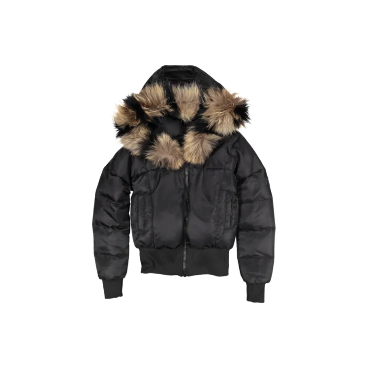 TEEN FULL FUR BOMBER-BLACK-Natural/Black stripes Fur