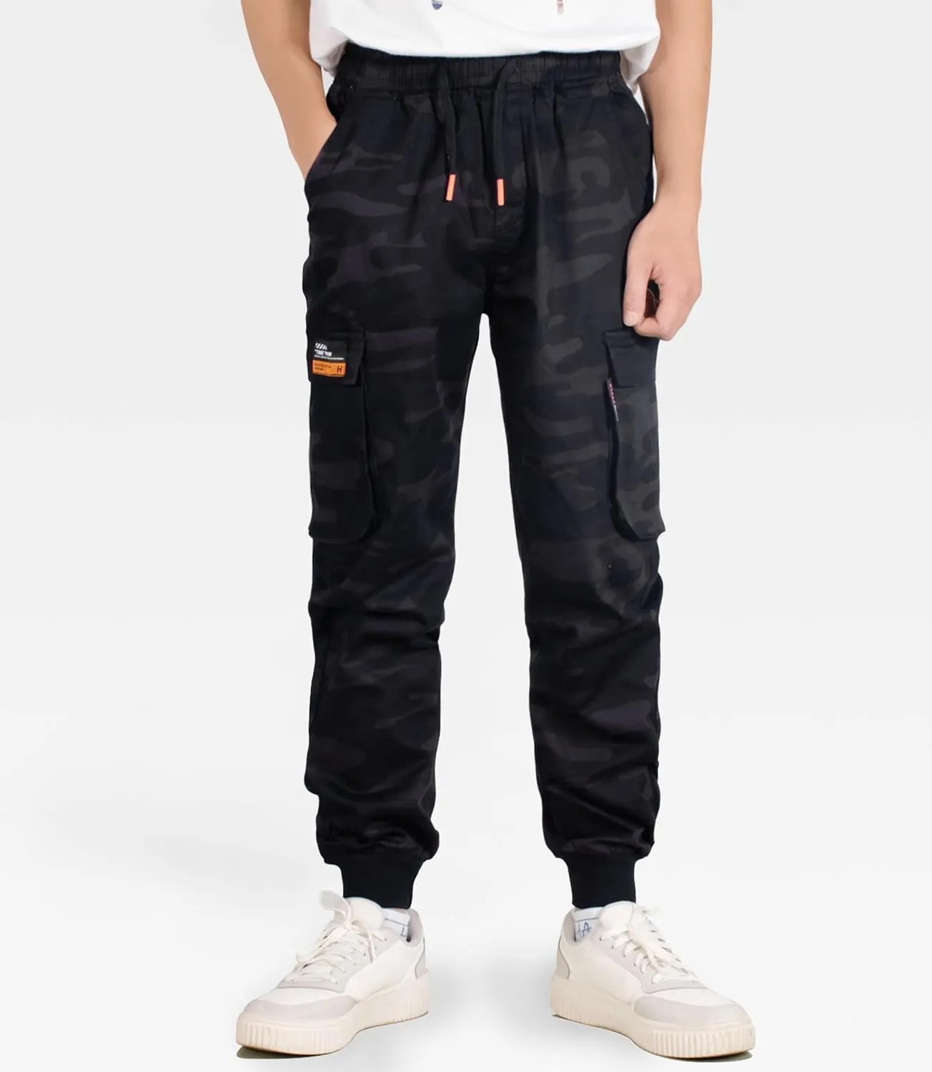 TLAENSON Boys Joggers Cargo Pants for Kids Drawstring Elastic Waist Cotton Twill Jogging School Pant