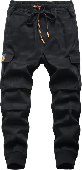 TLAENSON Boys Joggers Cargo Pants for Kids Drawstring Elastic Waist Cotton Twill Jogging School Pant
