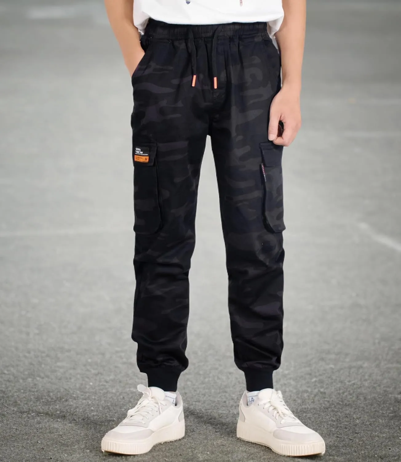 TLAENSON Boys Joggers Cargo Pants for Kids Drawstring Elastic Waist Cotton Twill Jogging School Pant