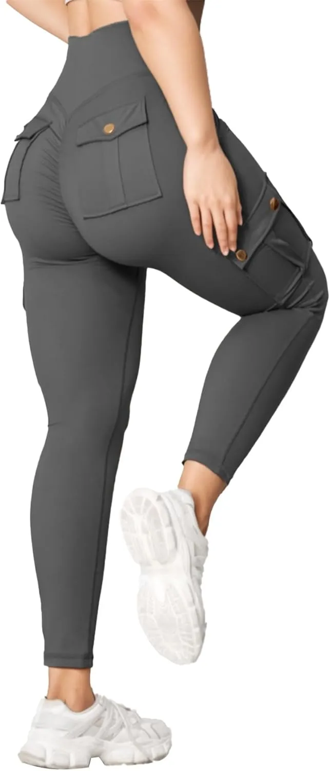Wavar Scrunch Butt Lifting Leggings with Pockets Cargo Leggings for Women Workout Cargo Pants Tummy Control Yoga Pants