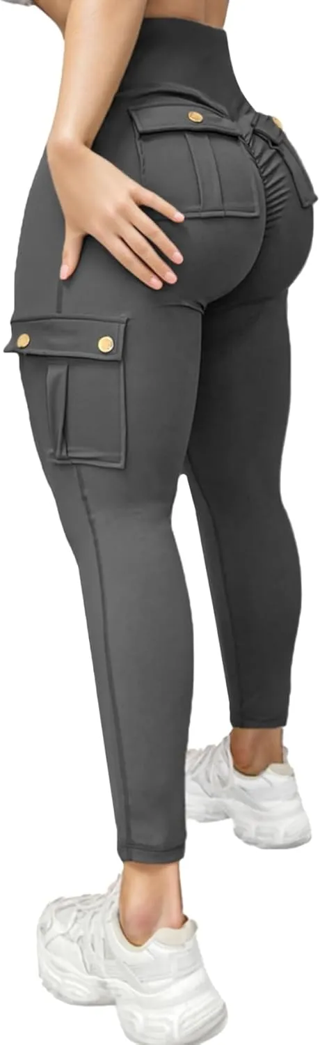 Wavar Scrunch Butt Lifting Leggings with Pockets Cargo Leggings for Women Workout Cargo Pants Tummy Control Yoga Pants