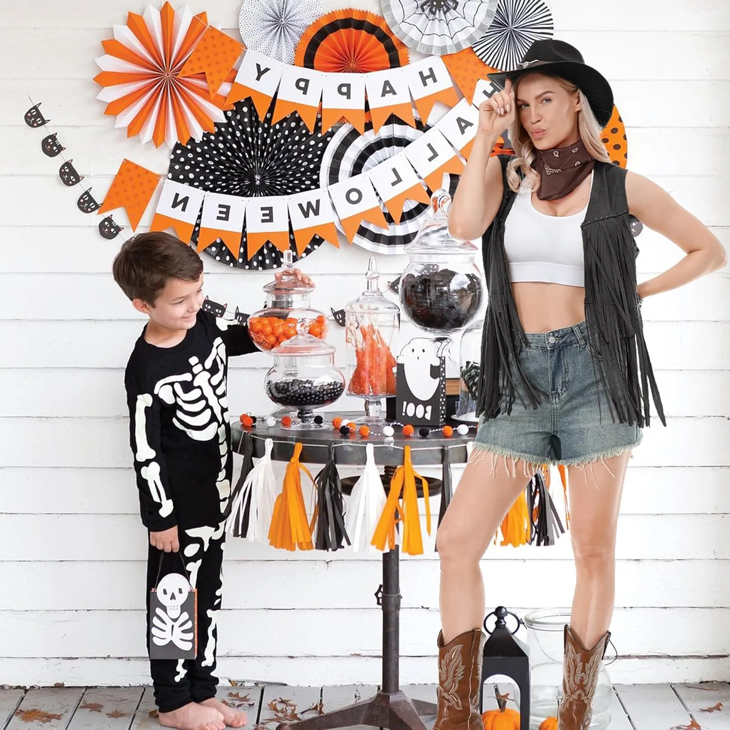 Western Cowgirl Costume for Women Cowboy Tassel Vest for Women Outfit with Hat Bandana Necklace