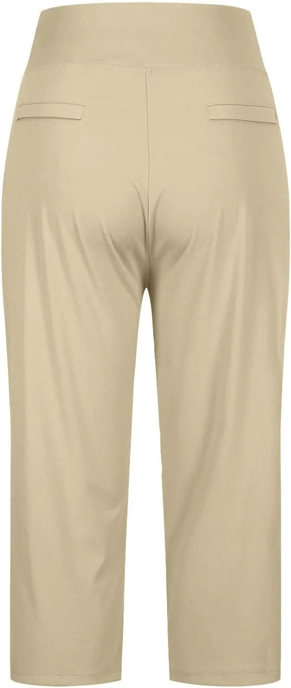 Women Yoga Capri Pants with Pockets High Waist Stretch Capris Tummy Control Athletic Workout Jogger Cropped Trousers