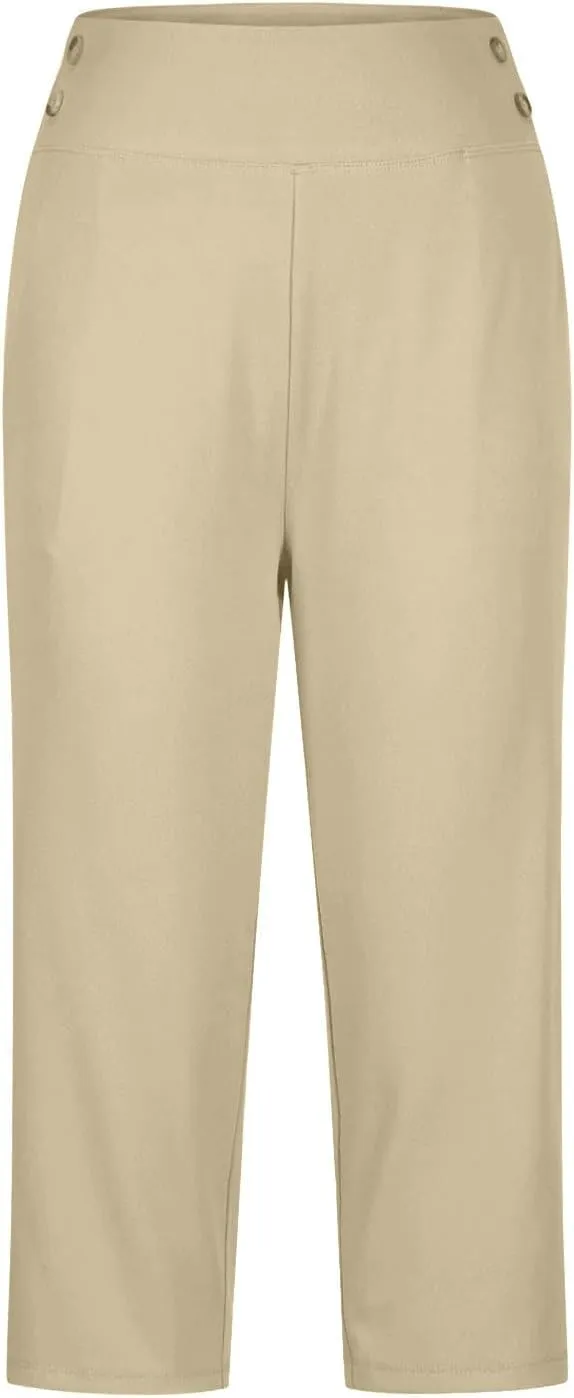 Women Yoga Capri Pants with Pockets High Waist Stretch Capris Tummy Control Athletic Workout Jogger Cropped Trousers