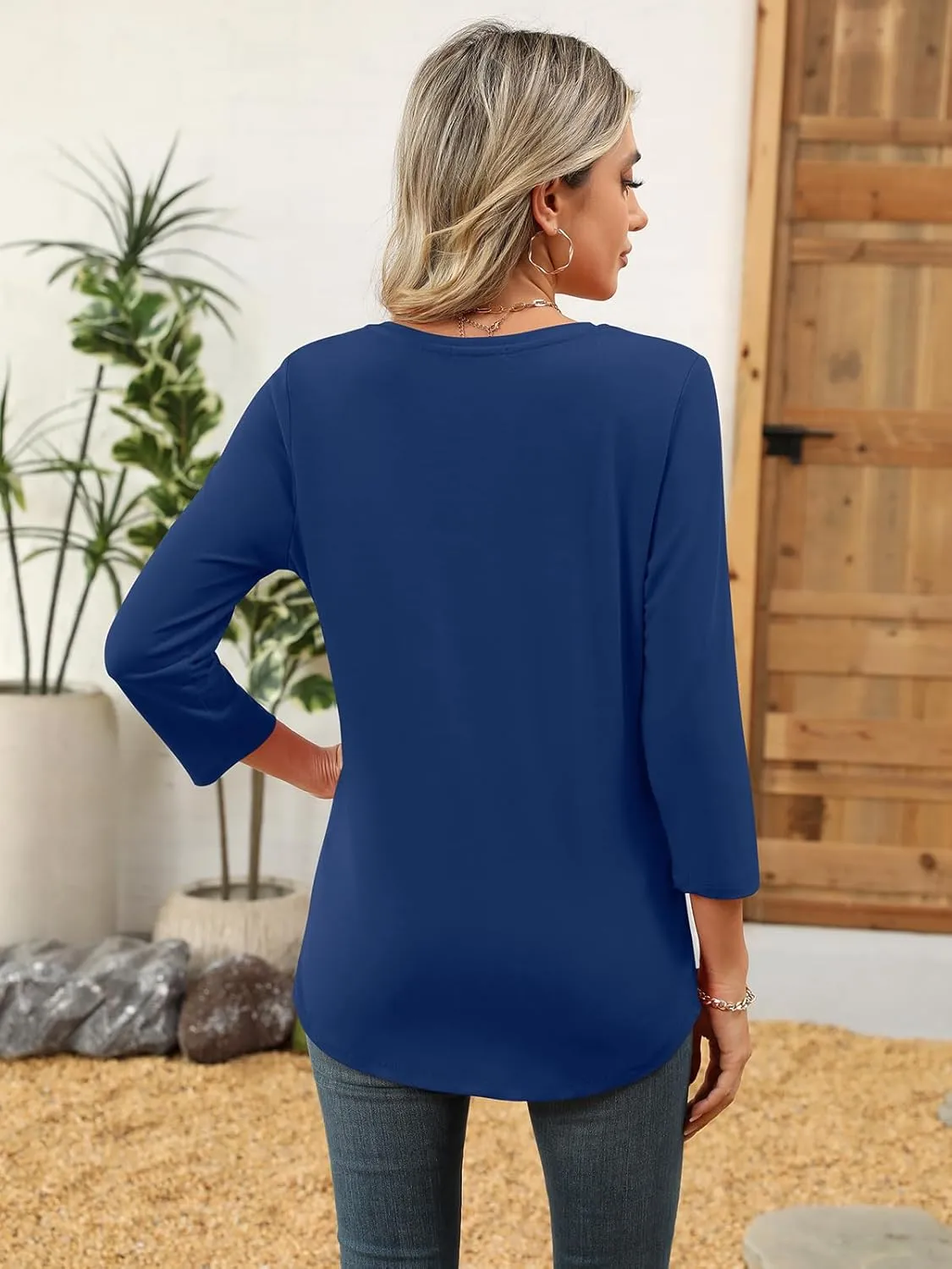 Womens 3/4 Sleeve Square Neck Tops Casual Summer Tops Trendy Womens T Shirts Ladies Tops