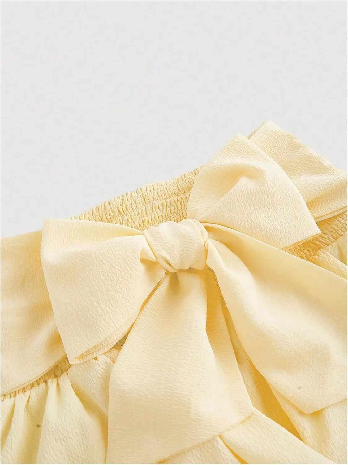 Women's Bow Front Mini Skirt High Shirred Waist Layered Ruffle Hem Short Cake Skirts