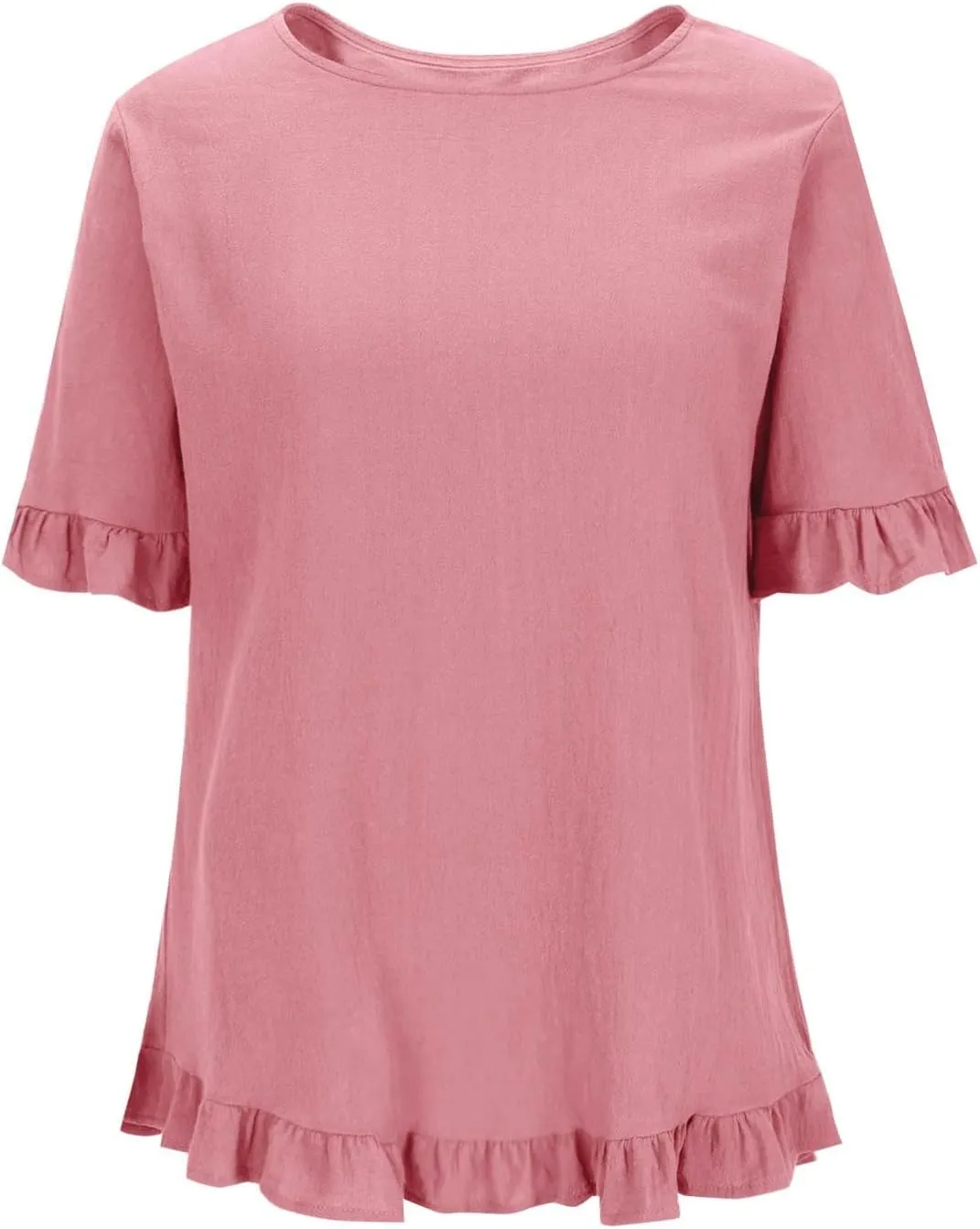 Women's Casual Ruffle Blouses Cotton Linen Plus Size Short Sleeve Tops Summer Loose Fit Fashion Ruffled Hem Shirts