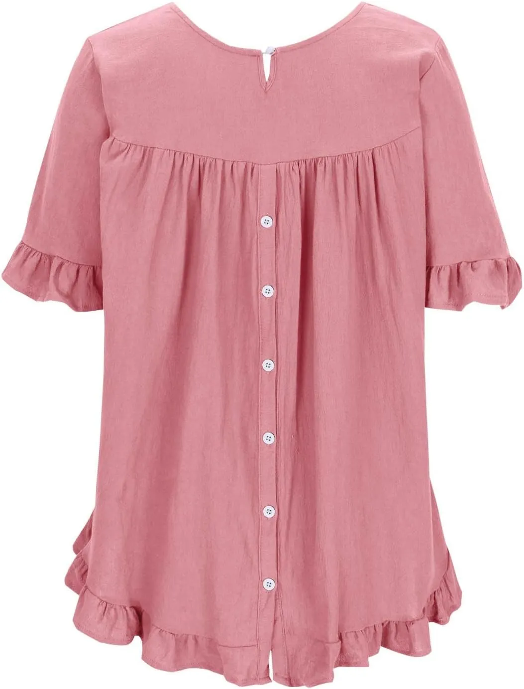 Women's Casual Ruffle Blouses Cotton Linen Plus Size Short Sleeve Tops Summer Loose Fit Fashion Ruffled Hem Shirts