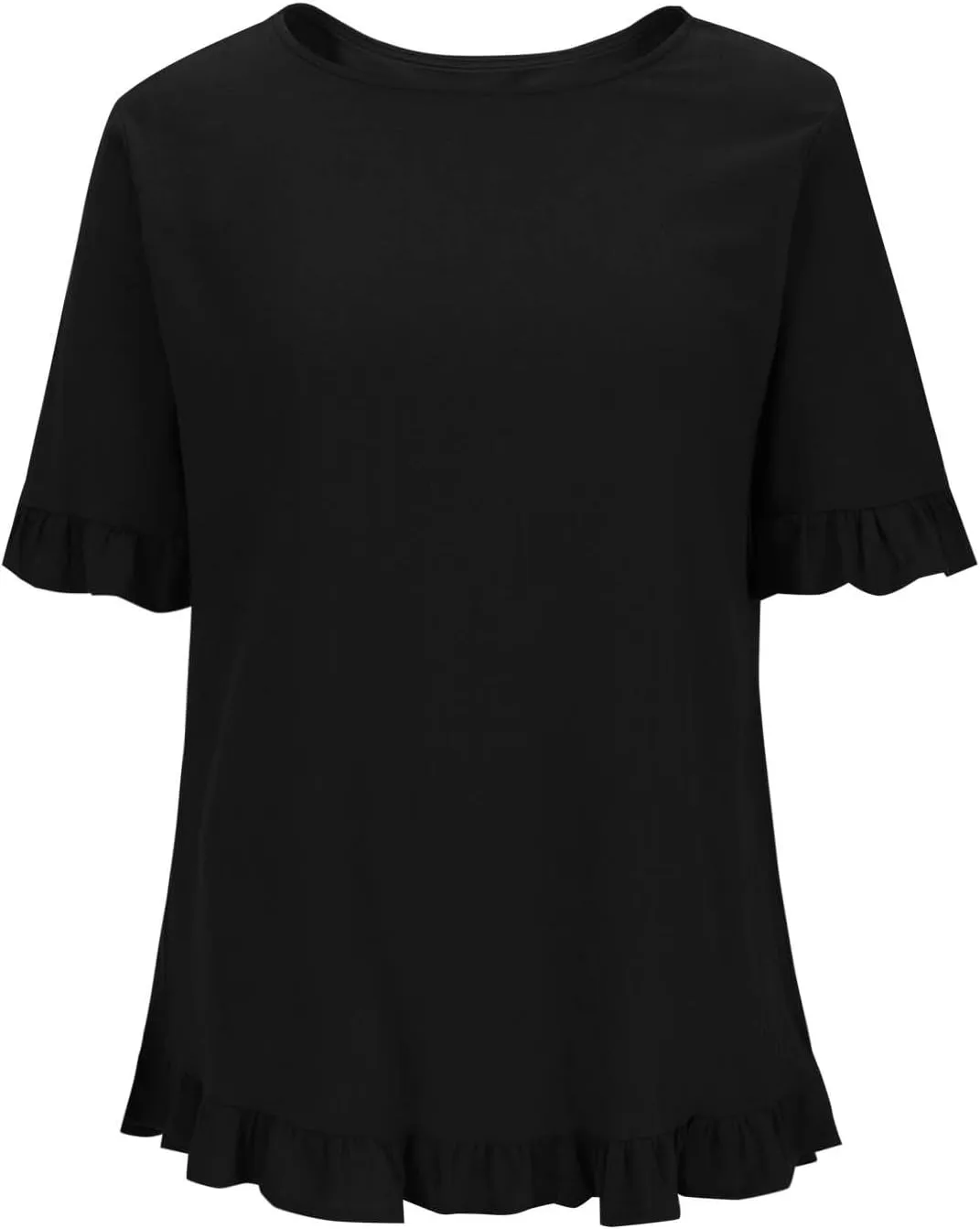 Women's Casual Ruffle Blouses Cotton Linen Plus Size Short Sleeve Tops Summer Loose Fit Fashion Ruffled Hem Shirts