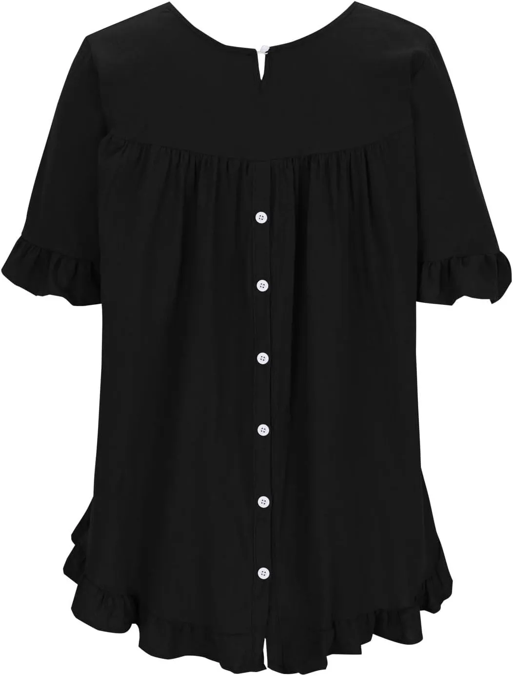 Women's Casual Ruffle Blouses Cotton Linen Plus Size Short Sleeve Tops Summer Loose Fit Fashion Ruffled Hem Shirts