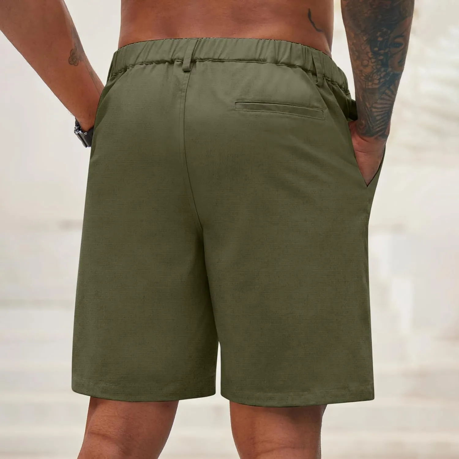 Work Shorts for Men Casual Drawstring Elastic Waist Cargo Pants Outdoor Summer Lightweight Shorts